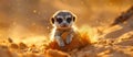 Baby Meerkat Playing in Sand Royalty Free Stock Photo