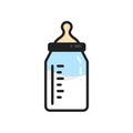 Baby milk bottle icon. Thin linear baby milk bottle outline icon isolated on white background from kid and baby Royalty Free Stock Photo