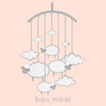 Baby mobile with little lambs and clouds