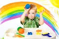 Baby Modeling Colorful Clay, Child Color Dough Balls, Kid Art Royalty Free Stock Photo