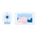 Baby monitor with camera. Baby monitor with a screen. A sleeping child on the screen. Vector illustration on a white Royalty Free Stock Photo