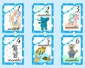 Baby Months Cards for boy. Set of cute stickers with animals Royalty Free Stock Photo