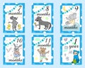 Baby Months Cards for boy. Set of cute stickers with animals Royalty Free Stock Photo