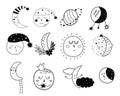 Baby moon clipart. Kids moon set Cute characters. Sleepy moon elements. Sleeping moon face. Doodle illustration