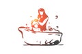 Baby, mother, bath, shampoo, soap concept. Hand drawn isolated vector.