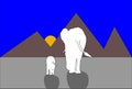 The baby and mother elephant are walking away at sunset. Royalty Free Stock Photo