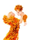 Baby and Mother in Fashion Autumn Fall Leaves Clothing