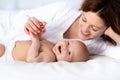 Baby and mother at home. Mom and child. Royalty Free Stock Photo