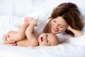 Baby and mother at home. Mom and child. Royalty Free Stock Photo