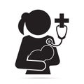 Baby and Mother with Stethoscope icon. Physical examination medical sign icon