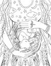 Baby in mother womb during pregnancy, beauty of maternity. Anti stress adult coloring book page