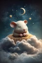 Baby Mouse Sleeping on Cloud with Starry Sky. Generative ai