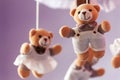 Baby music mobile carousel with little bears. Toy carousel, above the baby bed. Baby bedroom close up element Royalty Free Stock Photo