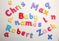 Baby names spelt with alphabet letters Royalty Free Stock Photo