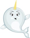 Narwhal cute character in cartoon style drawing Royalty Free Stock Photo