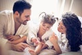 Baby we need care about you. Happy family. Royalty Free Stock Photo