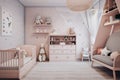 Baby new born and children bedroom designed in modern and classical style cosy resting space Royalty Free Stock Photo