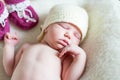 A baby newborn girl lying on a soft blanket Royalty Free Stock Photo