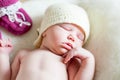 A baby newborn girl lying on a soft blanket Royalty Free Stock Photo