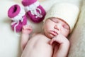 A baby newborn girl lying on a soft blanket Royalty Free Stock Photo