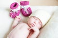 A baby newborn girl lying on a soft blanket Royalty Free Stock Photo