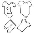 Baby newborn hand drawn doodle set. shirt, body, pants, jacket