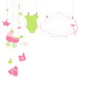 Baby newborn hanging baby girl symbols card illustration Royalty Free Stock Photo