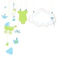 Baby newborn hanging baby girl symbols card illustration Royalty Free Stock Photo