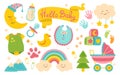 Baby newborn nursery objects cartoon set birthday child memory scrapbook kids symbol icon accessory