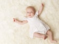 Baby Newborn Portrait, New Born Girl One Month, Kid White Dress Royalty Free Stock Photo