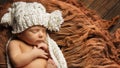 Baby Newborn Sleep in Knitted Hat, Sleeping New Born Child Royalty Free Stock Photo