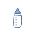 Baby nipple bottle doodle icon, vector illustration