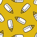 Baby nipple bottle seamless doodle pattern illustration