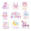 Baby Nursery Room Print Design Templates Collection In Cute Girly Manner With Text Messages Royalty Free Stock Photo
