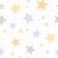 Baby nursery seamless pattern with doodle stars on white background. Perfect for fabric, textile, nursery decoration