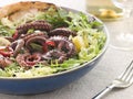 Baby Octopus Salad with Frisse Roquette Royalty Free Stock Photo