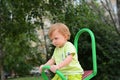 Baby one year old walks with pacifier Royalty Free Stock Photo