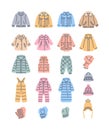 Baby outerwear jackets warm cloth color line icons