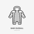 Baby overalls flat line icon. Cold weather coverall vector illustration. Outline sign of kids fashion, clothing store