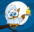 Baby Owl Bird Cute Cartoon Character With Pajamas Holding A Candle