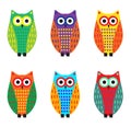 Baby owl cartoon set, cute colorful owls. Vector illustration Royalty Free Stock Photo