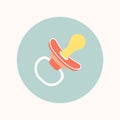 Baby pacifier icon in flat style. Infant dummy icon. Kids First Toys. Baby shower design element. Cartoon vector hand Royalty Free Stock Photo