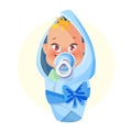 Baby with pacifier. Newborn girl. Vector illustration