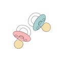 Baby pacifier. Pink and blue. One line art Royalty Free Stock Photo