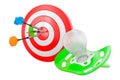 Baby pacifier and target with arrows, 3D rendering