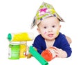 Baby painter with paints age of 6 months Royalty Free Stock Photo