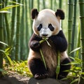 Baby panda eating bamboo in the forest Royalty Free Stock Photo