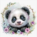 Baby Panda with Floral Surround Illustration
