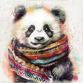 Baby Panda with Floral Surround Illustration