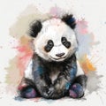 Baby Panda with Floral Surround Illustration